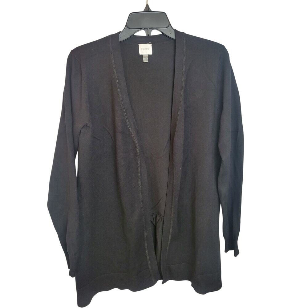 Cupio Black Open Front Knit Long Sleeve Cardigan Sweater Women's Size Large